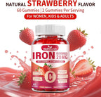 Iron Gummies for Women & Kids, Sugar Free with Vitamin C, 20mg Gentle Iron for Whole Family, Non-Constipating, Blood Builder B12 & Folate, Energy Support, Strawberry 60 Count