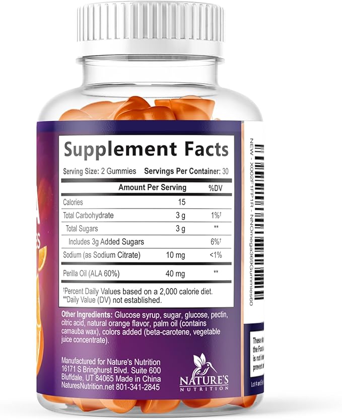 Omega 3 6 9 Gummies - Vegan Omega 3 Supplement Gummy - Essential Fatty Acids Oil 369 Complex Heart Support & Brain Support for Women, Men & Pregnancy, Fish Free Non-GMO, Orange Flavored - 60 Gummies