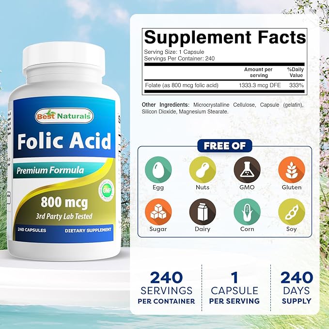 Best Naturals Folic Acid 800 mcg 240 Capsules (Pack of 2)