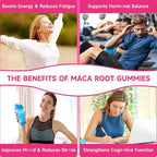 Maca Root Gummies for Women & Men, Organic Maca Root Supplement with Ashwagandha for Energy & Strength Support, Sugar-Free/Vegan/Non-GMO, Strawberry Flavor 60 Count