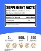 BulkSupplements.com D-Mannose Powder - D-Mannose Supplement, for Urinary Tract Health - Unflavored & Gluten Free, 2g per Serving, 500g (1.1 lbs) (Pack of 1)