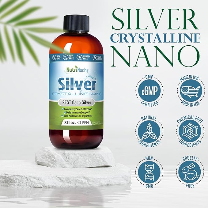 NutriNoche Colloidal Silver Liquid - Premium Silver for Immune Support - Organic Plata Coloidal para Tomar - 99.99% Ultra Pure Nano Particles for Optimal Absorption - 30 ppm 8 oz