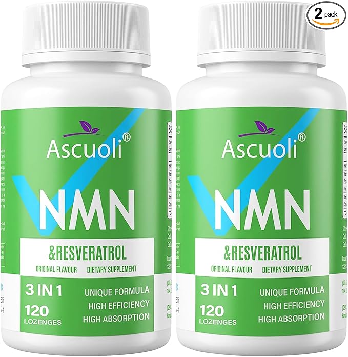 Sublingual NMN 500mg + Trans-Resveratrol 400mg, 3-in-1 Advanced Formula 99% Pure NMN Resveratrol Supplement for Boost* NAD, Cell, Immune, Energy & Muscle, Anti-Aging, 240 Lozenges, 240-Day Supply
