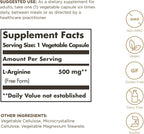 Solgar L-Arginine 500 mg - 100 Vegetable Capsules - Nitric Oxide Stimulator - Non-GMO, Vegan, Gluten Free, Dairy Free, Kosher - 100 Servings