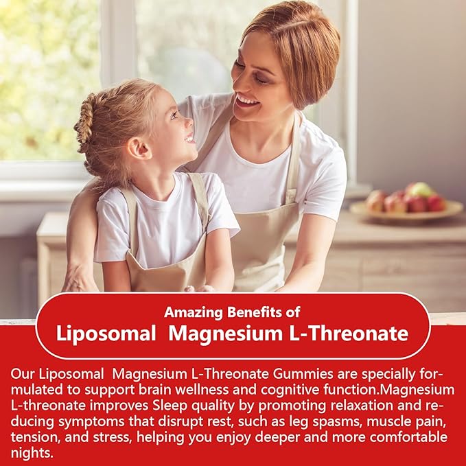 Liposomal Magnesium Threonate High-Potency 3000mg Gummies,Liposomal Enhance 98% Absorption,Magnesium L Threonate Supplements, Muscle & Nervous System for Kids & Adults