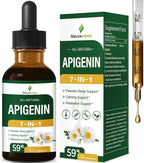 Apigenin Supplements for Sleep, 7-in-1 Formula Drops w/Chamomile Extract & L-Theanine for Calming & Relaxation Support, Fast Apsorption Liquid w/Valerian Root & Passion Flower. 2oz