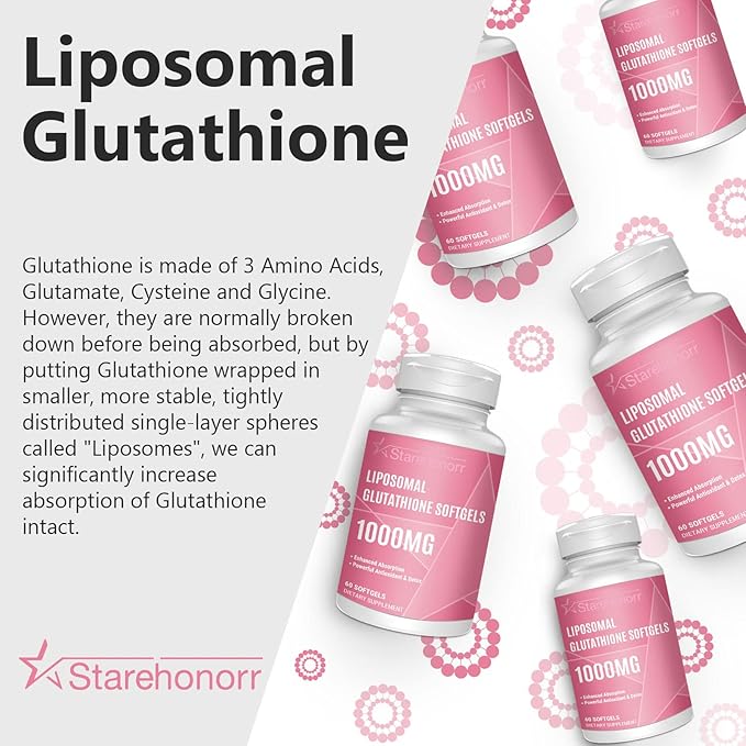 Liposomal Glutathione Softgels 1500MG, Reduced Glutathione Supplement with Vitamin C, Better Absorption, Non-GMO Powerful Antioxidant for Healthy Aging, Detox, Immune Health, 60 Softgels