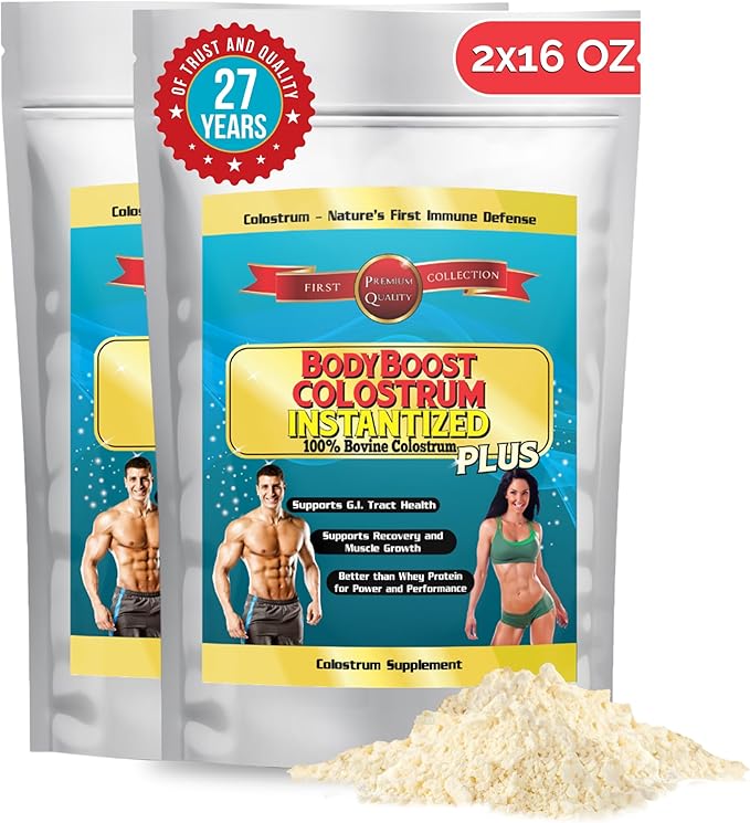 BodyBoost Colostrum Instantized, 99.5% Bovine Colostrum Powder, Immune Booster Supplement with Immunoglobulin & Lactoferrin, Grass Fed Colostrum, Food for Gut Health, Diverse Intake, 2 x 16 oz