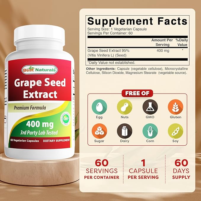 Best Naturals Grape Seed Extract 400 mg 60 Vcaps (60 Count (Pack of 3))