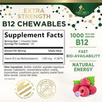 Vitamin B12 - 1000 mcg Per Serving Maximum Strength Methylcobalamin B-12 Chewable Tablet - Energy, Nervous System & Brain Support - Fast Dissolve, Gluten-Free, Non-GMO for Women & Men - 120 Tablets
