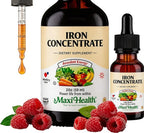 Maxi Health High Potency Liquid Iron Concentrate – Gentle Iron Supplement for Women Men & Children – Berry Flavored, Fast-Acting, Gentle on Stomach, No Constipation, Non-GMO, Kosher (2 fl oz)