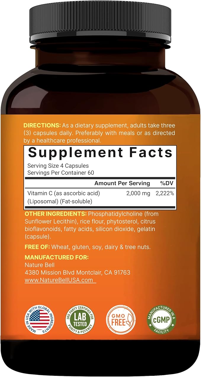 NatureBell Liposomal Vitamin C 2,000mg Per Serving, 240 Capsules | High Absorption Fat-Soluble Vitamins – Max Strength Antioxidant* Supplement – Non-GMO, Gluten Free