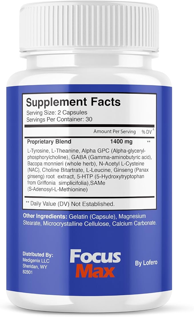 (3 Pack) Focus Max Capsules, FocusMax Brain Supplement Pills Advanced Maximum Strength Formula for Mental Clarity, Attention, Sharp Memory, Calm Mind Mood, Health & Wellness Support Capsulas (180 ct)