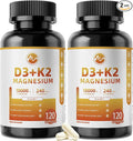 M inch Vitamin D3 K2 with Magnesium, Vitamin D3 10000 IU, Vitamin K2 MK-7 240 mcg, 6-in-1 K2 D3 Vitamin Supplement with Quercetin for Bone, Immune & Moo*d Support, Highly Bioavailable, 2 Packs