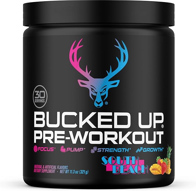 Bucked Up Pre Workout South Beach | 200mg Caffeine with Citrulline Malate Beta Alanine AlphaSize and Taurine | Pre Workout Powder (30 Servings)