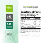 Nutra Vitamin E 1000 IU Softgels (as DL-Alpha-tocopheryl Acetate) – Antioxidant Support, Skin & Hair Health, 100 Softgels – Vitamin E Complex Formula