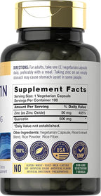 Carlyle Quercetin 500mg Capsules | with 50mg Zinc | 100 Count | Non-GMO and Gluten Free Supplement