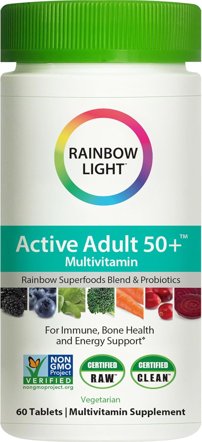Rainbow Light Active Adult 50+ High-Potency Multivitamin, with Superfoods, 60ct, Pack May Vary