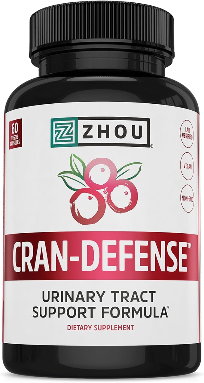 Zhou Cran-Defense - Cranberry Pills for Women & Men, D Mannose with Cranberry Extract, 1000 mg D-Mannose Per Serving for Urinary Tract Health, Antioxidant Support - 60 Veggie Capsules