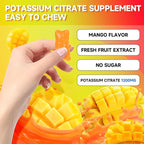 Potassium Citrate Gummies, High Potassium Supplement Gummies 1200mg for Adults & Kids, Support Leg Cramps & Muscle Health, Vegan, Mango Flavor 60 Count