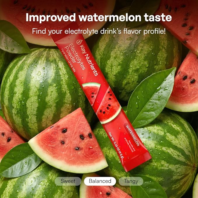 KEY NUTRIENTS Electrolytes Powder Packets - Multivitamin Watermelon 20 Pack Hydration Packets - Travel Hydration Powder - Improved Refreshing Taste - Made in USA - No Sugar, No Calories, Gluten Free