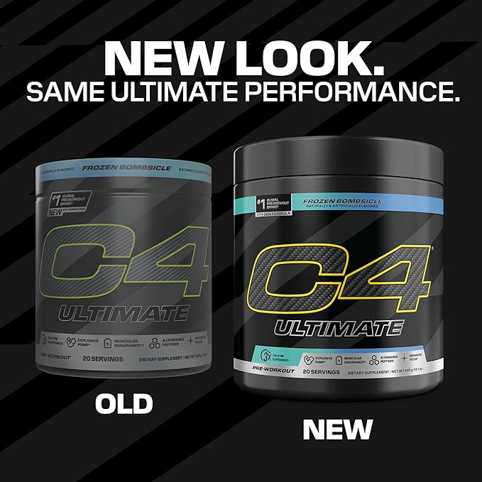 C4 Ultimate Pre Workout Powder - Sugar Free Preworkout Energy Supplement for Men & Women - 300mg Caffeine + TeaCrine + Dynamine + Creatine - Frozen Bombsicle, 20 Servings