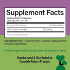 Complete Natural Products Pure Organic Milk Thistle Capsules - 500 mg Silymarin Powder 100 Pills