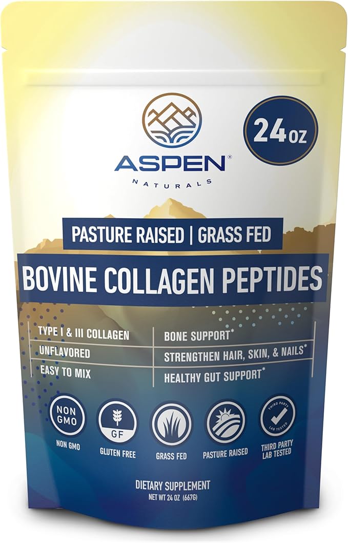 Bovine Collagen Peptides Powder 24oz (1.5 lbs) - Unflavored Hydrolyzed Type I & III Protein | Grass Fed, Pasture Raised | Hair, Skin, Nails & Gut | Easy to Mix | Paleo Friendly, Non-GMO, Gluten-Free