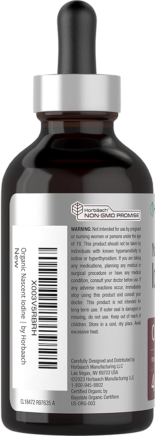 Horbaach Nascent Iodine Drops | 4 Fl Oz | Organic Liquid Tincture Supplement | as Potassium Iodide | Vegan, Non-GMO, and Gluten Free