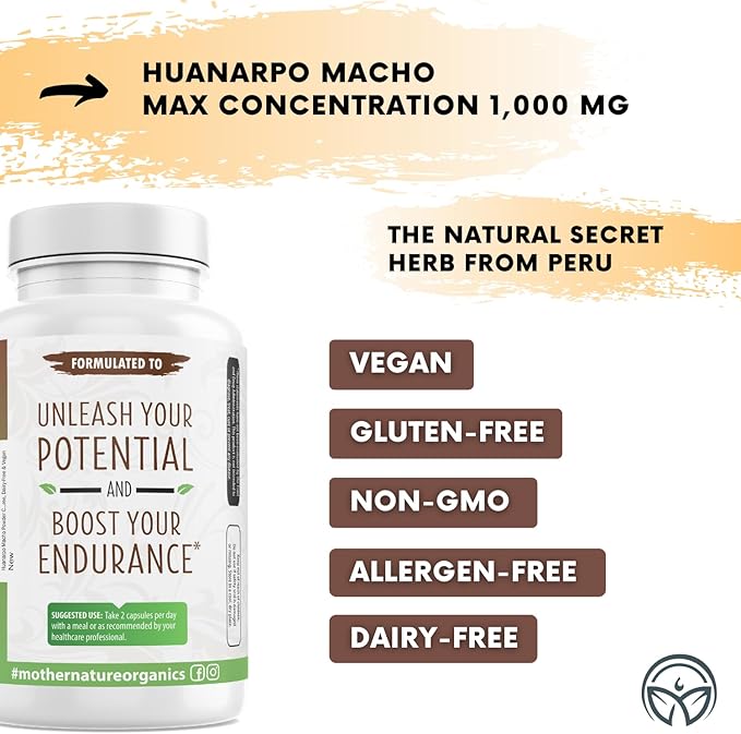 Huanarpo Macho Capsules 1000mg – 120 Vegan Capsules – Natural Energy, Stamina & Vitality Supplement – Supports Male Performance, Circulation & Hormone Wellness – Non-GMO, Gluten-Free, Vegan