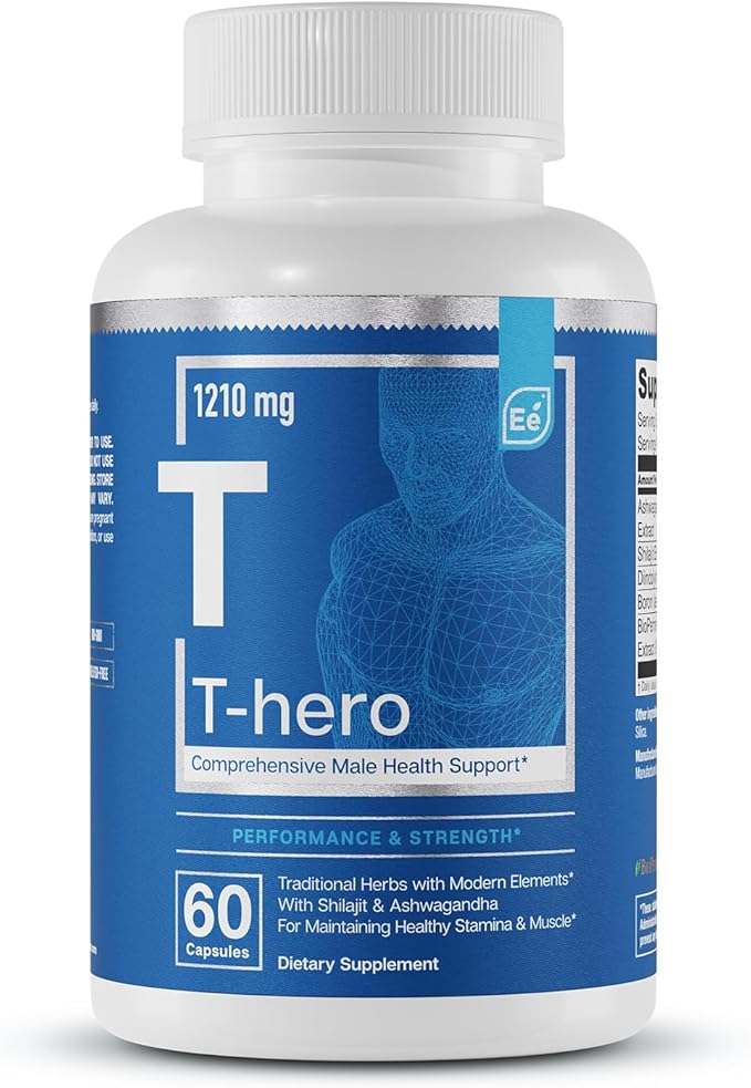 Essential Elements T-Hero - Daily Testosterone Support for Men - Promotes Vitality & Drive - with Ashwagandha, Shilajit, Boron, DIM - 60 Count - 30 Servings
