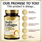 Multi Collagen Peptides for Women & Men - 2400mg per Serving - Best Hydrolyzed Collagen Complex with Type I, II, III, V, X - Hair, Skin, Nails & Joint Support Supplement - Bottled USA - 60 Capsules
