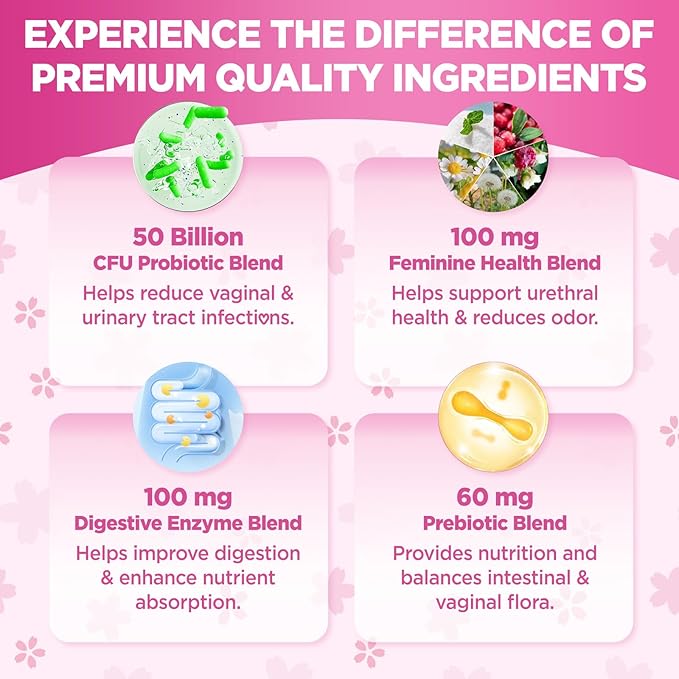 Vaginal Probiotics Gummies for Women Balanced pH, 50 Billion CFUs for Feminine Vaginal odor & Flora, Cranberry, D-Mannose, Vitamin C for Yeast Balance & Immune Health, Sugar Free, Pineapple, 60 Chews