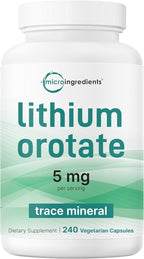 Micro Ingredients Lithium Orotate 5mg, 240 Vegetarian Capsules | 5mg Per Serving | Elemental Lithium Trace Mineral | Stable Low-Dose Orotate Form | Non-GMO, Filler Free