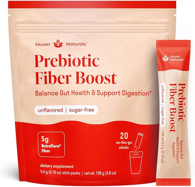 Prebiotic Fiber Powder - Unflavored & Sugar Free | 20 Sticks / Servings | Fiber Supplement to Support Digestive Regularity, Gut Health, Bloating & Immune Support - Soluble Prebiotic Powder Daily