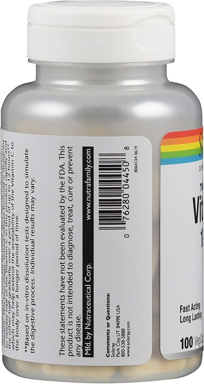Solaray, Vitamin C 1000Mg Timed Release Capsules, 100 Count