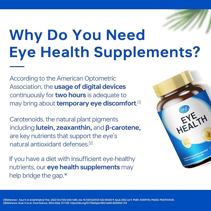 HUJ Eye Health - Eye Supplement for Adults with Pycnogenol®(French Maritime Pine Bark Extract)，Bilberry Extract，Lutein - Supports Vision, Eye Function, and Blue Light Protection* - 30 Capsules