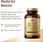 Solgar Biotin 5000 mcg, 100 Veg Caps - Promote Healthy Skin, Nails & Hair - Supports Energy Production, Protein, Carbohydrate & Fat Metabolism - Vitamin B - Non GMO, Vegan, Gluten Free - 100 Servings