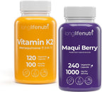 LongLifeNutri Vitamin K2 MK-7 100 mcg & Maqui Berry 1000 mg Bundle – 120 Veg Capsules + 240 Veg Capsules, 4-Month Supply, Bone, Circulation & Antioxidant Support, Lab Tested, Non-GMO, Made in USA