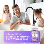 Iron Supplement for Women & Men - Iron Gummies with Vitamin B6, B12, C, Zinc, Folate for Adults & Kids - Support Iron Deficiency, Anemia, Energy Boost, Blood Builder - Sugar Free Vegan 60ct Grape