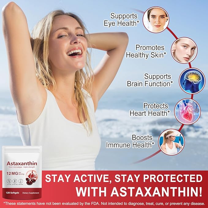 WHLH & WELL-BEING Premium 12mg Astaxanthin Softgels | 120 Count | Antioxidant Supplement from Natural Microalgae | Non-GMO, Gluten Free
