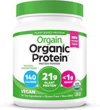 Orgain Organic Vegan Protein Powder, Natural Unsweetened - 21g of Unflavored Plant Protein, 4g Prebiotic Fiber, Low Net Carbs, No Added Sugar, Non-GMO, For Shakes & Recipes, 1.59 lb