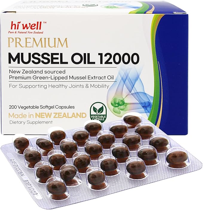 Hi Well Premium New Zealand Green-Lipped Mussel Oil //200 Softgel Capsules//Sourced from Pristine New Zealand Waters(1)