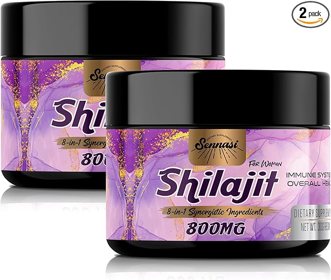 800Mg Shilajit Pure Himalayan Organic, Shilajit Resin Maximum Potency Gold Grade with 8-in-1 Natural Blend & 85+ Trace Minerals for Women, Energy & Immunity,60 Grams（2 Packs）