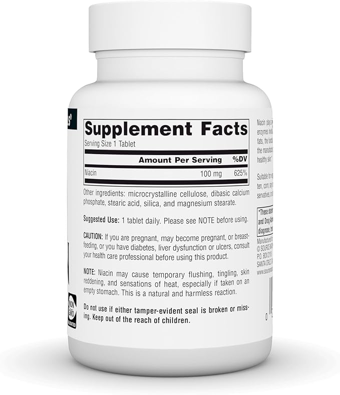 Source Naturals Niacin, Vitamin B-3, Non-GMO, 100 mg - 250 Tablets