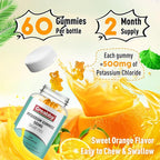 Potassium Gummies, Potassium Chloride for Adults, 60 Servings, Sugar-Free Potassium Supplement, Muscle Relief & Heart Health for Women Men, Electrolyte Balance, Efficient Potassium Supply