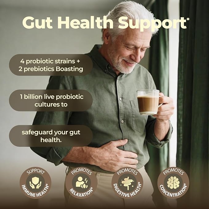 10 Kinds Mushroom Coffee with Probiotic(Lion's Mane, Cordyceps, Turkey Tail & Other), Ashwagandha Instant Coffee Mushroom Supplement for Better Energy, Gut Health 210g 7.41oz