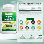 Best Naturals Alpha Liopic Acid 600 mg 120 Count - ALA Alpha Lipoic Acid Powerful Antioxidant