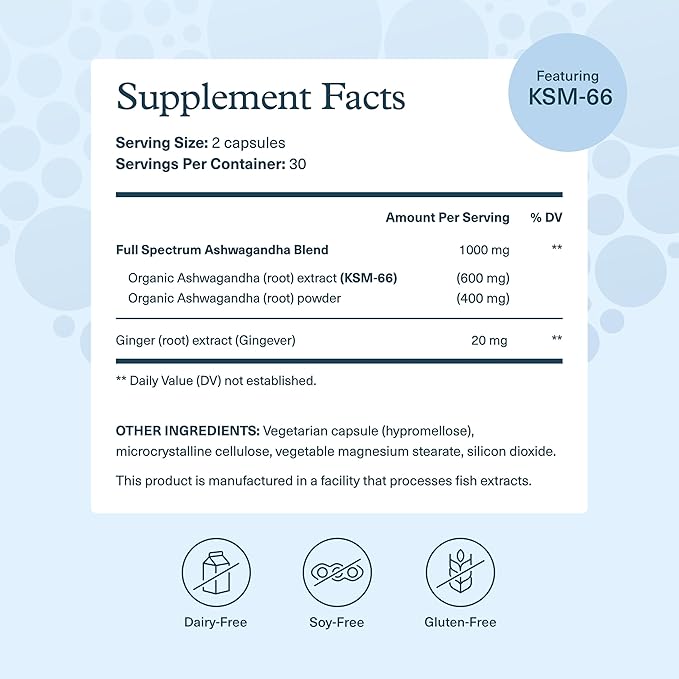 Youtheory Ashwagandha - with Organic KSM-66 Ashwagandha - Herbal Blend to Support Stress Relief & Energy Levels* - Helps Support Mood* - 60 Vegetarian Capsules (30-Day Supply)