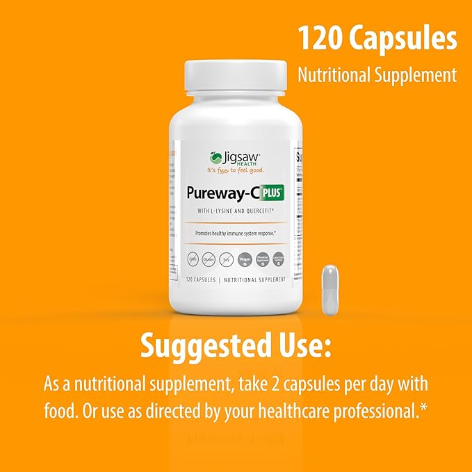 Jigsaw Health Pureway-C Plus | Vitamin C with L-Lysine and Quercetin | Promotes Healthy Immune System Response | 120 Capsules | 60 Servings